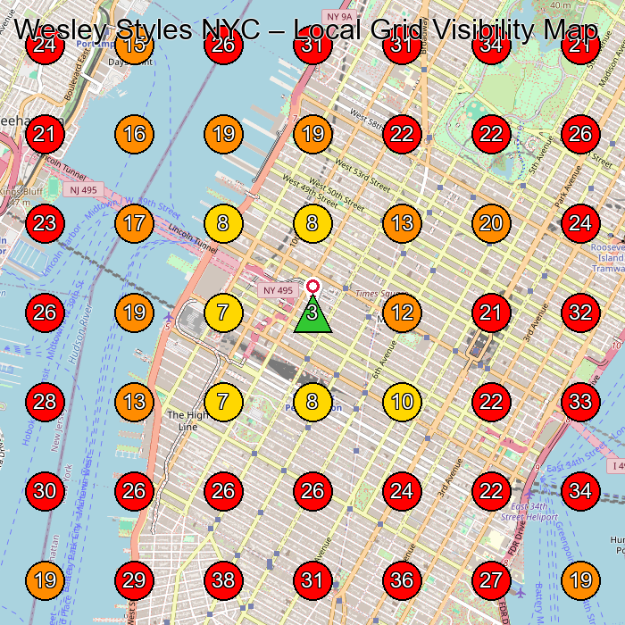 Wesley Styles NYC GeoGrid visibility map for Beauty Salon in New York